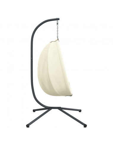 Sedia a Uovo Sospesa con Supporto Beige in Tessuto e Acciaio