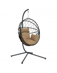 Sedia a Uovo Sospesa con Supporto Tortora Polyrattan e Acciaio 2