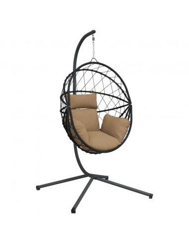 Sedia a Uovo Sospesa con Supporto Tortora Polyrattan e Acciaio