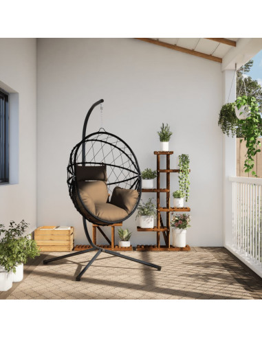 Sedia a Uovo Sospesa con Supporto Tortora Polyrattan e Acciaio