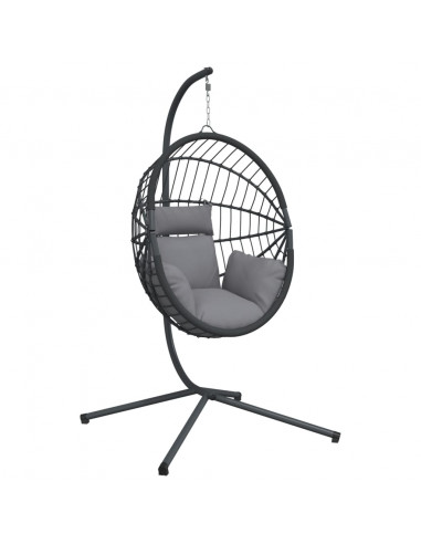 Sedia a Uovo Sospesa con Supporto Grigio in Rattan e Acciaio