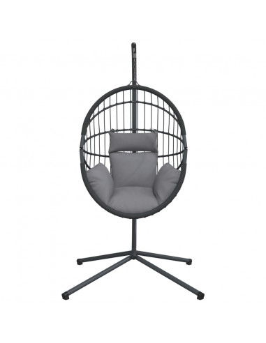 Sedia a Uovo Sospesa con Supporto Grigio in Rattan e Acciaio