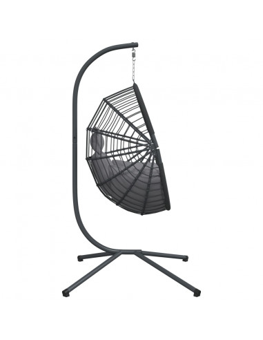 Sedia a Uovo Sospesa con Supporto Grigio in Rattan e Acciaio