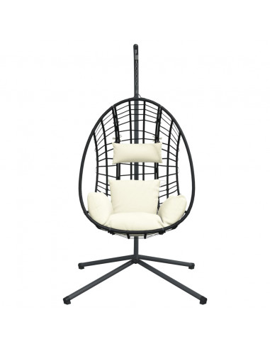 Sedia a Uovo Sospesa con Supporto Beige in Polyrattan e Acciaio