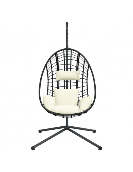 Sedia a Uovo Sospesa con Supporto Beige in Polyrattan e Acciaio