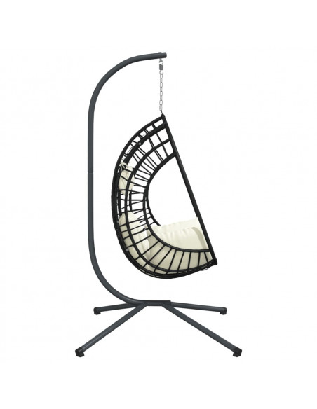 Sedia a Uovo Sospesa con Supporto Beige in Polyrattan e Acciaio