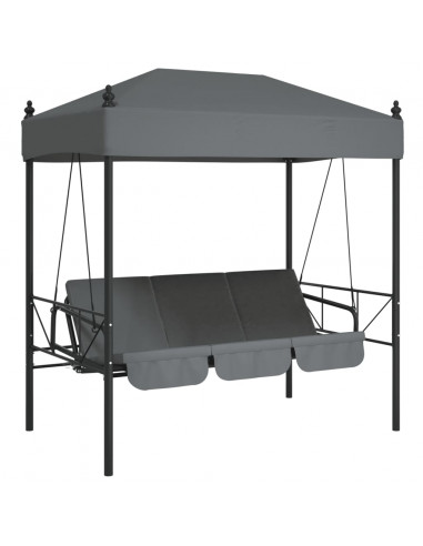 Panchina a Dondolo da Giardino Baldacchino Grigio in Acciaio