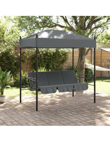 Panchina a Dondolo da Giardino Baldacchino Grigio in Acciaio