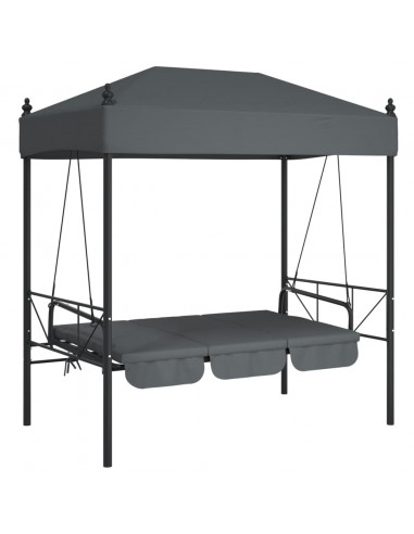 Panchina a Dondolo da Giardino Baldacchino Grigio in Acciaio