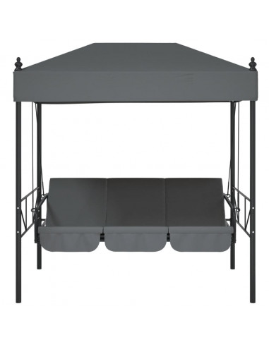 Panchina a Dondolo da Giardino Baldacchino Grigio in Acciaio