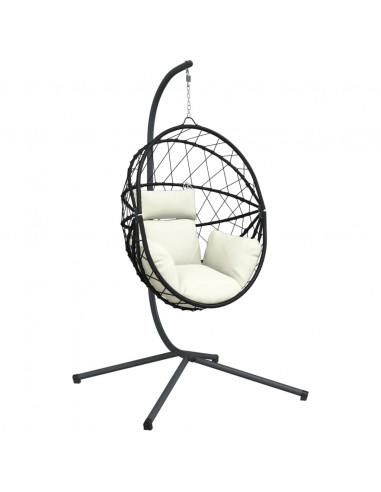 Sedia a Uovo Sospesa con Supporto Beige in Polyrattan e Acciaio