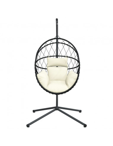 Sedia a Uovo Sospesa con Supporto Beige in Polyrattan e Acciaio