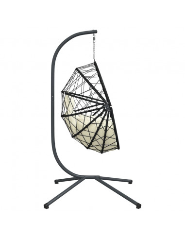 Sedia a Uovo Sospesa con Supporto Beige in Polyrattan e Acciaio