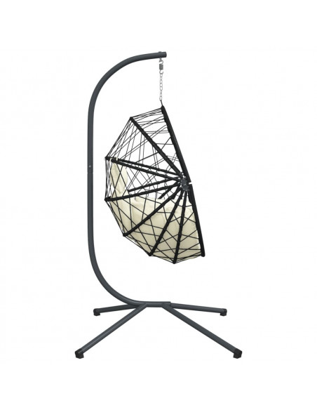 Sedia a Uovo Sospesa con Supporto Beige in Polyrattan e Acciaio
