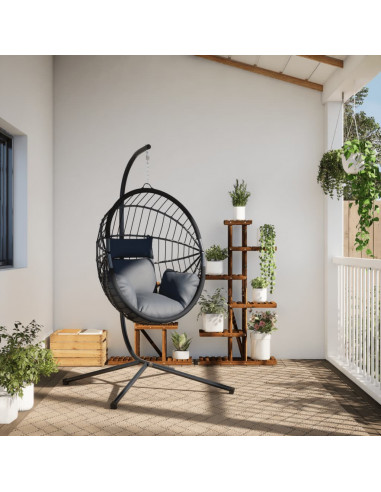 Sedia Uovo Sospesa e Supporto Grigio Chiaro Polyrattan/Acciaio