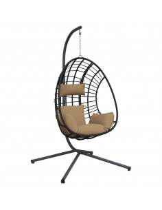 Sedia a Uovo Sospesa con Supporto Tortora Polyrattan e Acciaio 2