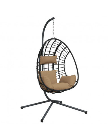 Sedia a Uovo Sospesa con Supporto Tortora Polyrattan e Acciaio