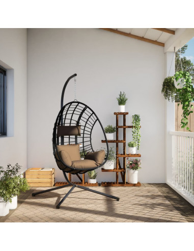 Sedia a Uovo Sospesa con Supporto Tortora Polyrattan e Acciaio