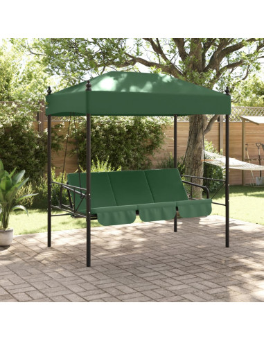 Panchina a Dondolo da Giardino Baldacchino Verde in Acciaio
