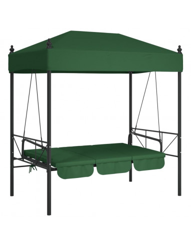 Panchina a Dondolo da Giardino Baldacchino Verde in Acciaio