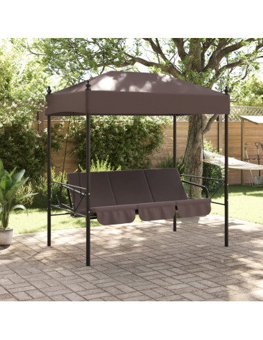 Panchina a Dondolo da Giardino Baldacchino Caffè in Acciaio
