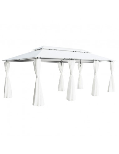 Gazebo con Tende 600x298x270 cm Bianco 180g/m²