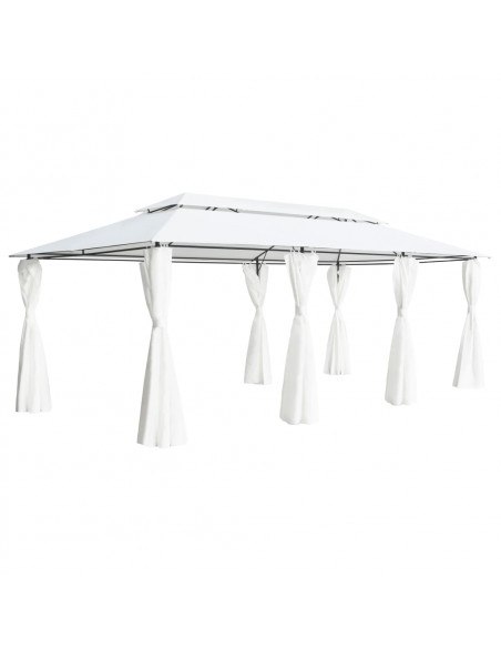 Gazebo con Tende 600x298x270 cm Bianco 180g/m²