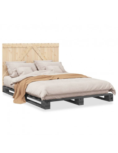 Giroletto con Testiera Grigio 140x200 cm Legno Massello di Pino