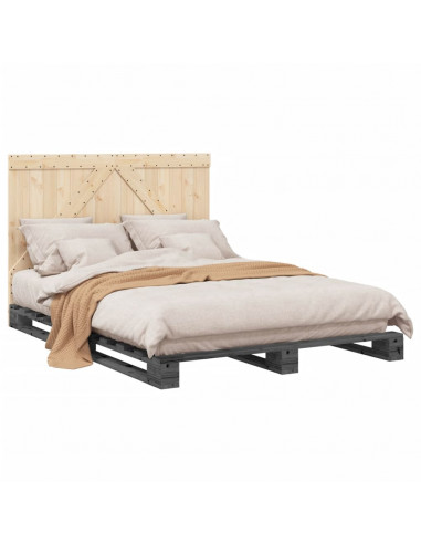 Giroletto con Testiera Grigio 140x200 cm Legno Massello di Pino