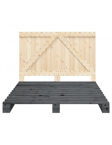 Giroletto con Testiera Grigio 140x200 cm Legno Massello di Pino