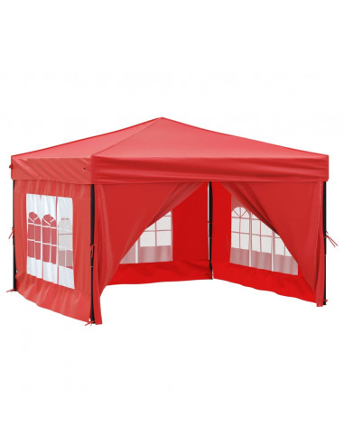 Tenda per Feste Pieghevole con Pareti Laterali Rosso 3x3 m