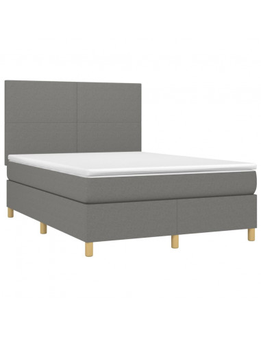 Letto a Molle Materasso e LED Grigio Scuro 140x190cm in Tessuto