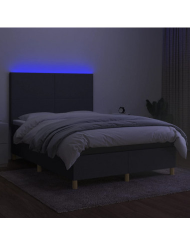 Letto a Molle Materasso e LED Grigio Scuro 140x190cm in Tessuto