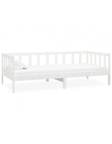 Divano Letto con Materasso 90x200 cm Bianco in Legno di Pino