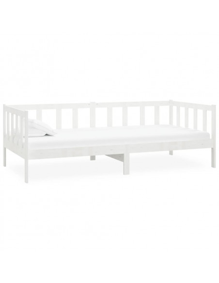 Divano Letto con Materasso 90x200 cm Bianco in Legno di Pino