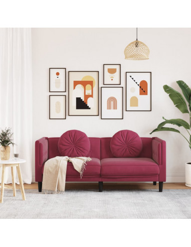 Divano con Cuscini 2 Posti Rosso Vino in Velluto
