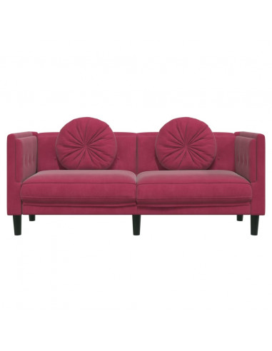 Divano con Cuscini 2 Posti Rosso Vino in Velluto