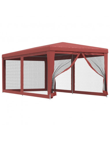 Tenda per Feste con 6 Pareti Laterali in Rete Rossa 3x6 m HDPE