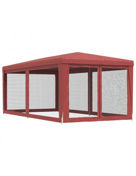 Tenda per Feste con 6 Pareti Laterali in Rete Rossa 3x6 m HDPE