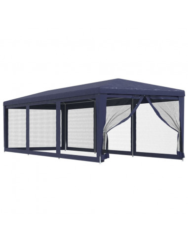 Tenda per Feste con 8 Pareti Laterali in Rete Blu 3x9 m HDPE