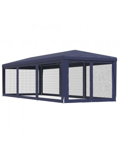 Tenda per Feste con 8 Pareti Laterali in Rete Blu 3x9 m HDPE