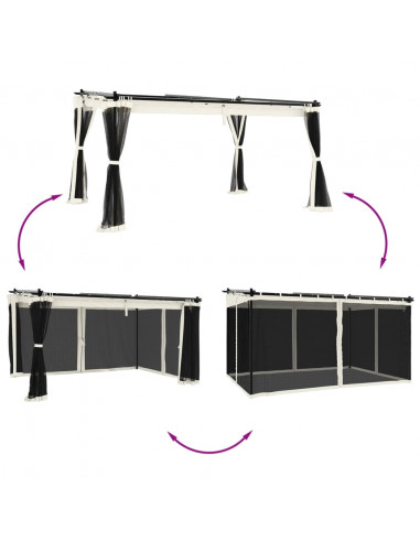 Gazebo con Pareti in Rete Crema 4x3 m in Acciaio