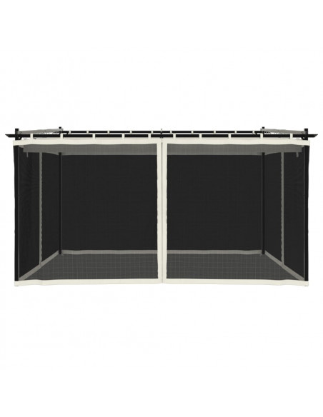 Gazebo con Pareti in Rete Crema 4x3 m in Acciaio