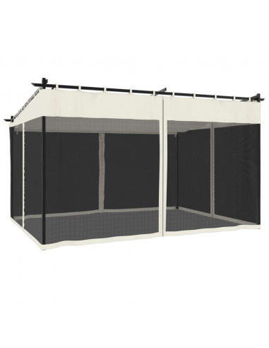 Gazebo con Pareti in Rete Crema 4x3 m in Acciaio