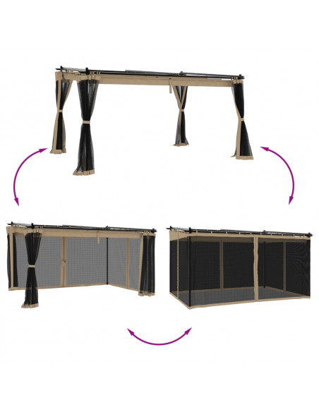 Gazebo con Pareti in Rete Tortora 4x3 m in Acciaio