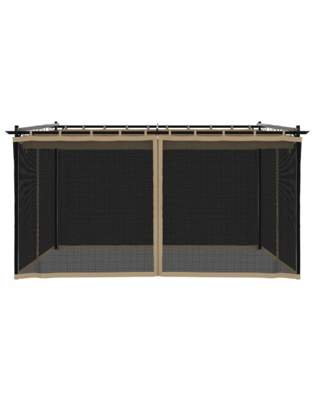 Gazebo con Pareti in Rete Tortora 4x3 m in Acciaio