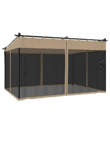 Gazebo con Pareti in Rete Tortora 4x3 m in Acciaio