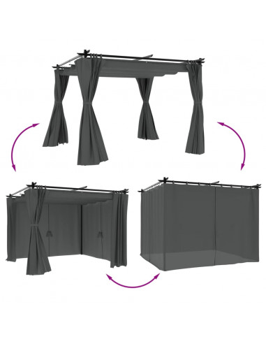 Gazebo con Tende Antracite 3x3 m in Acciaio