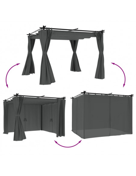 Gazebo con Tende Antracite 3x3 m in Acciaio