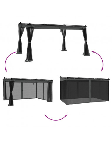 Gazebo con Pareti in Rete Antracite 4x3 m in Acciaio